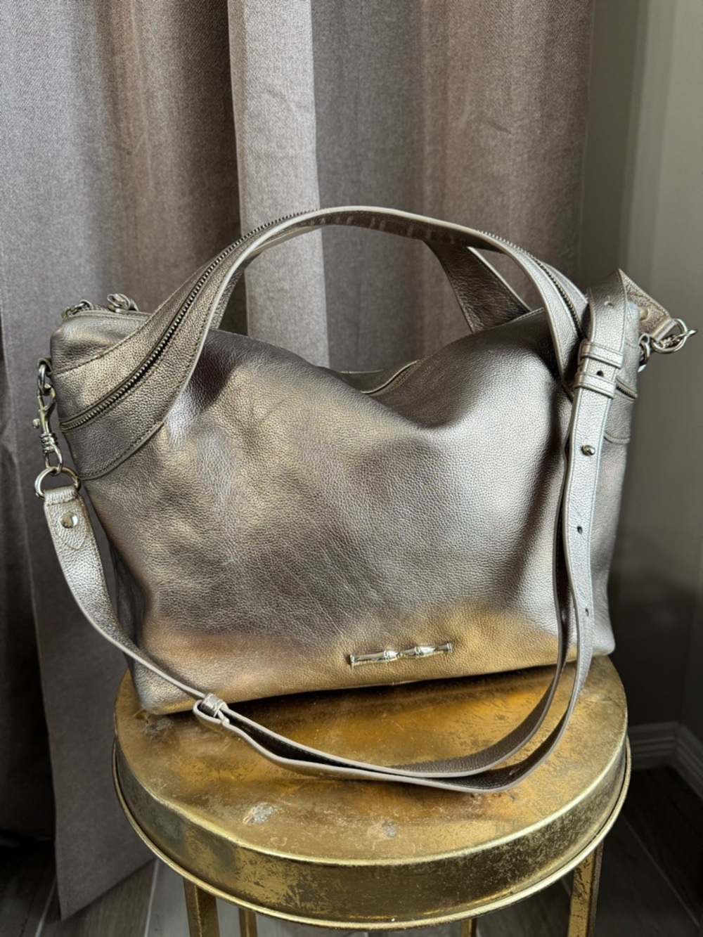 Elaine Turner Metallic Leather Shoulder Bag | Crossbody Strap, Bronze